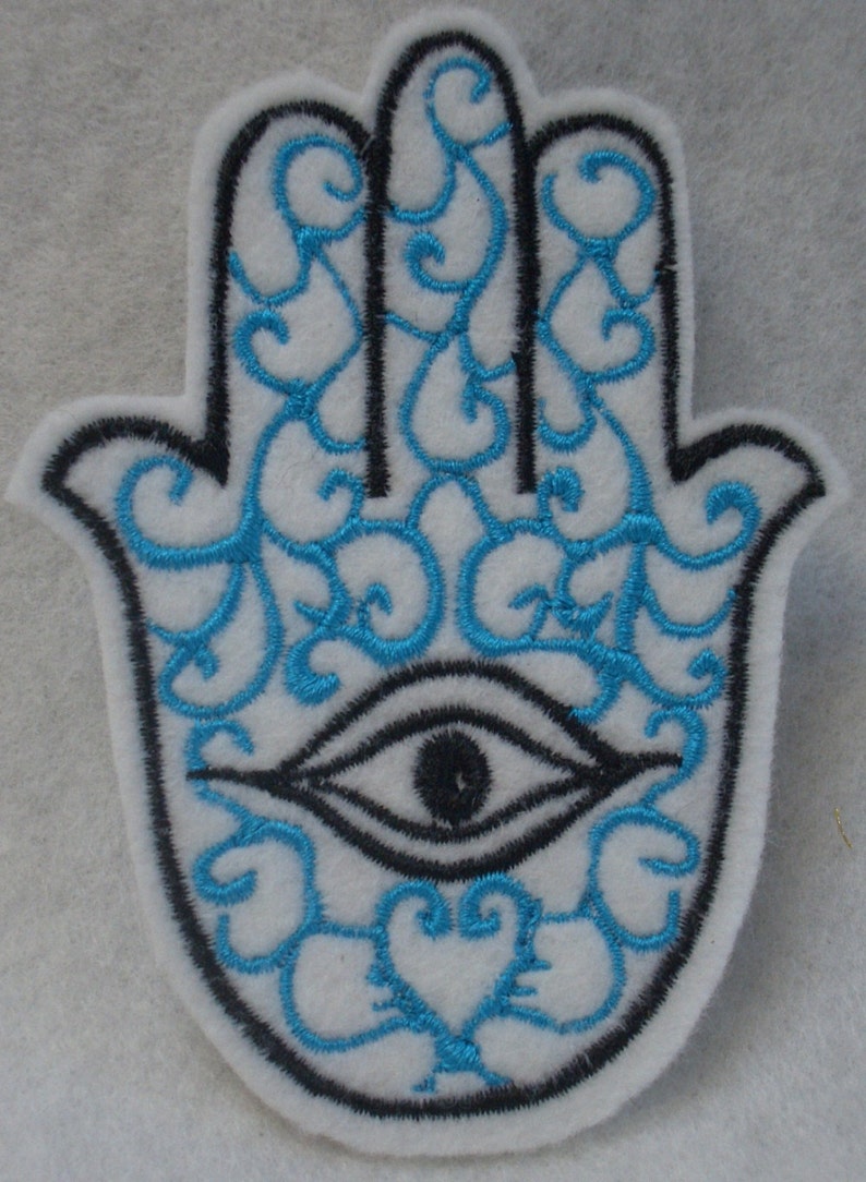 Turquiose with black hamsa chamsa khamsa embroidered iron on | Etsy