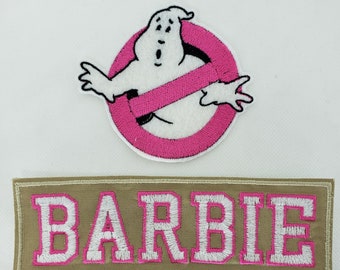 Ladies GHOSTBUSTERS Inspired EMBROIDERED hot pink name badge patch, with hot pink emblem  iron on, custom available too!