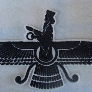 Made in the USA, Embroidered iron on Faravahar, Farvahar iron on patch