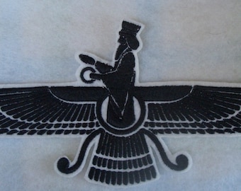 Made in the USA, Embroidered iron on Faravahar, Farvahar iron on patch