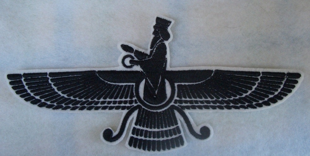 Made in the USA, Embroidered iron on Faravahar, Farvahar iron on patch