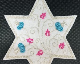 elegant embroidered Silver Jewish star iron on patch