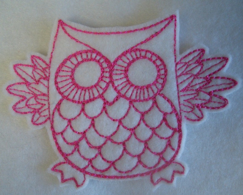 super cute retro style pink and white owl embroidered iron on patch image 2