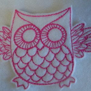 super cute retro style pink and white owl embroidered iron on patch image 1