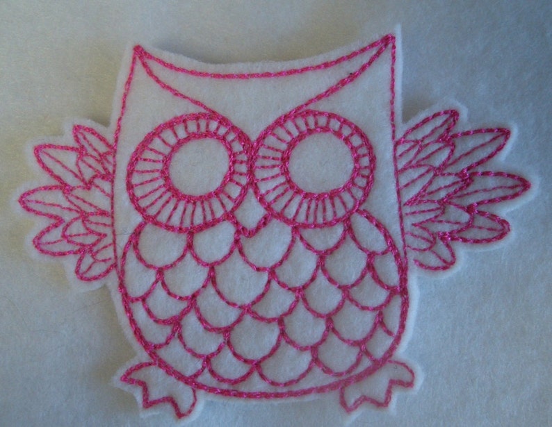 super cute retro style pink and white owl embroidered iron on patch image 1