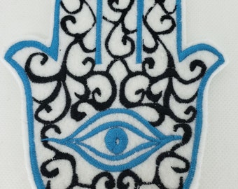 Turquiose and black hamsa chamsa khamsa embroidered iron on patch