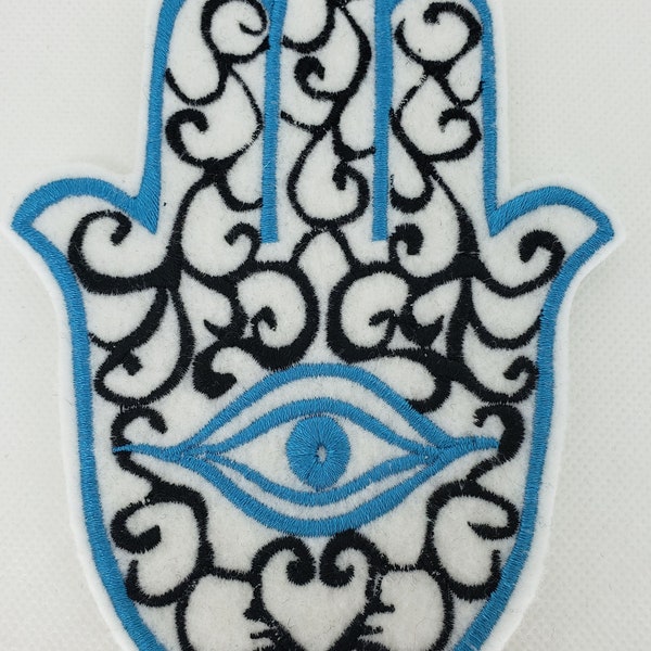Turquiose and black hamsa chamsa khamsa embroidered iron on patch