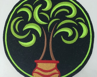 Swirling tree of life embroidered iron on patch