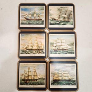 Pimpernel Vintage Sailing Ships Cutters Cork Backed Set of 6 Coasters With Box