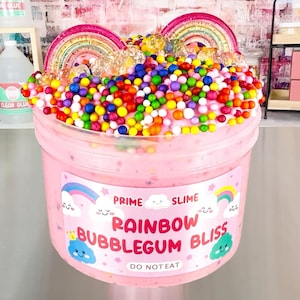 Rainbow Bubblegum Bliss Slime | Butter Slime, Bubblegum Scented, Soft Pink, ASMR Sensory Stress Relief Toy & Kawaii Charms, 8oz