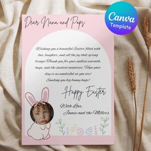 Cartes modifiables de lapin de Pâques bébé enfants photos cadeau pour grands-parents cartes de voeux numériques personnalisables à télécharger
