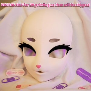 Kigurumi Cat / Feline Fursuit Head Base, 3D STL DIGITAL FILE Head Base, eyelashes, Fursona, Decora style, Fursuit maker, Tomodachi Fursuits