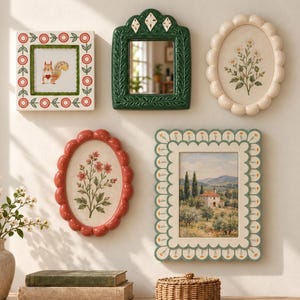 5-teiliges, eklektisches Bilderrahmen-Set im Vintage-Stil | Verspielte, gemischte Rahmenkollektion | Cottagecore-Dekor
