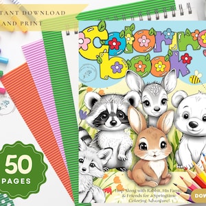 Springtime Bunny & Friends Coloring Book for Kids | Printable Animal Coloring Pages | Instant Download