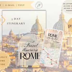 Editable Rome Itinerary Template | 3-Day Digital Travel Planner | Printable Italy Travel Guide | Canva PDF Itinerary Download
