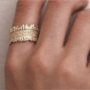 Organic Texture Gold Ring Adjustable, Raw Hammered Band Ring, Boho Statement Ring Gift For Her