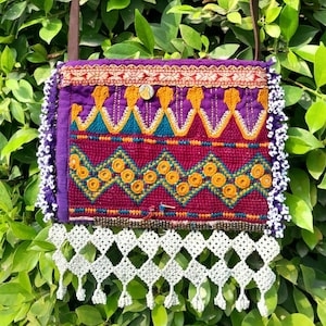 Handmade Afghan Embroidered Clutch: Tribal Boho Beaded Purse