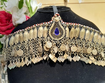 Tocado tribal afgano vintage Kuchi Mathapatti/Piedra azul/Joyería para la cabeza afgana