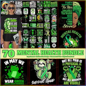 Mental Health Awareness Png Bundle, Green Ribbon, Mental Health Matters, Inspirational Png, Positive Quotes Png, Commercial Use,Digital File