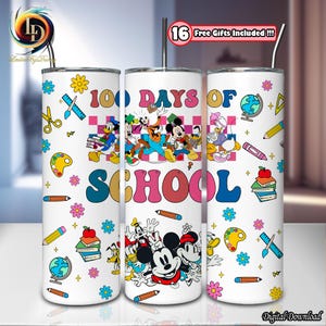 Cartone animato 100 giorni di scuola PNG, disegno a sublimazione per bicchiere sottile da 20 once PNG, involucro per bicchiere a cartoni animati PNG, amici di scuola PNG, file digitale
