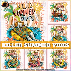 5 Designs Horror Summer Vacation PNG Bundle, Summer Time, Horror Character, Killer Summer Vibes Png, Horror On A Float Png, Digital File