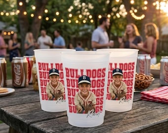 Personalized Baseball Photo Cup, Custom Kids Sports Party Cups, Photo Name Plastic Cup, Baseball Birthday Party Favor, Reusable Frosted Cup