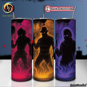 Horror Silhouette Png, 20 Oz Skinny Tumbler Wrap Png, Killer Tumbler Wrap, Love Horror Movies, Fire Effect Png, Commercial Use, Digital File