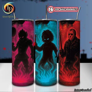 Horror Silhouette Png, 20 Oz Skinny Tumbler Wrap Png, Killer Tumbler Wrap, Love Horror Movies, Fire Effect Png, Commercial Use, Digital File