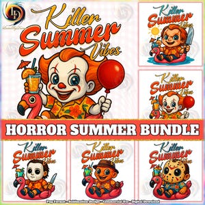 5 Designs Summer Horror PNG Bundle, Killer Summer Vibes Png, Horror Clipart, Horror Summer Shirt Design, Flamingo Float Png, Digital File