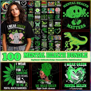 Mental Health Awareness Png Bundle, Mental Health Matters, Inspirational Awareness, Positive Quotes, It&#39;s Okay, Commercial Use, Digital File