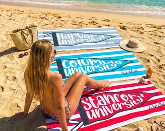 Custom College Pennant Beach Towel, Personalized School Spirit Beach Towel, High School Graduation Gift, University Graduation Gift