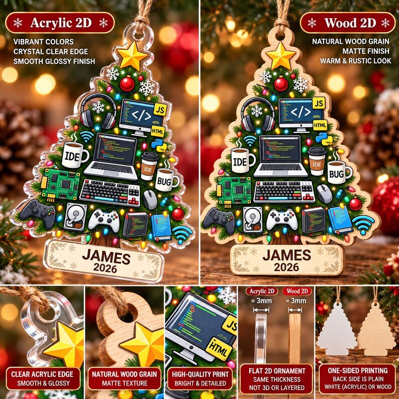 Personalized Software Developer Christmas Ornament 2026, Programmer Gift, Coding Ornament, Web Developer Gift, Acrylic or Wood Keepsake image 5