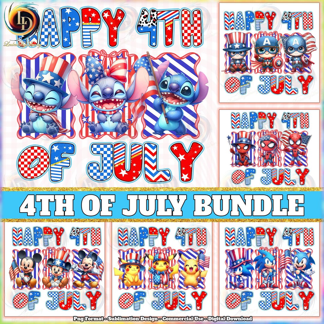 6 Designs Happy 4th of July PNG Bundle, 4th of July Checkered Png, Cute ...