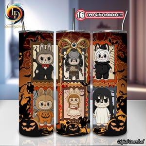 Coquette Doll Halloween PNG, 20oz Skinny Tumbler Png, Cartoon Tumbler Wrap, Cute Monster Doll Halloween, Halloween Tarot Card, Digital File