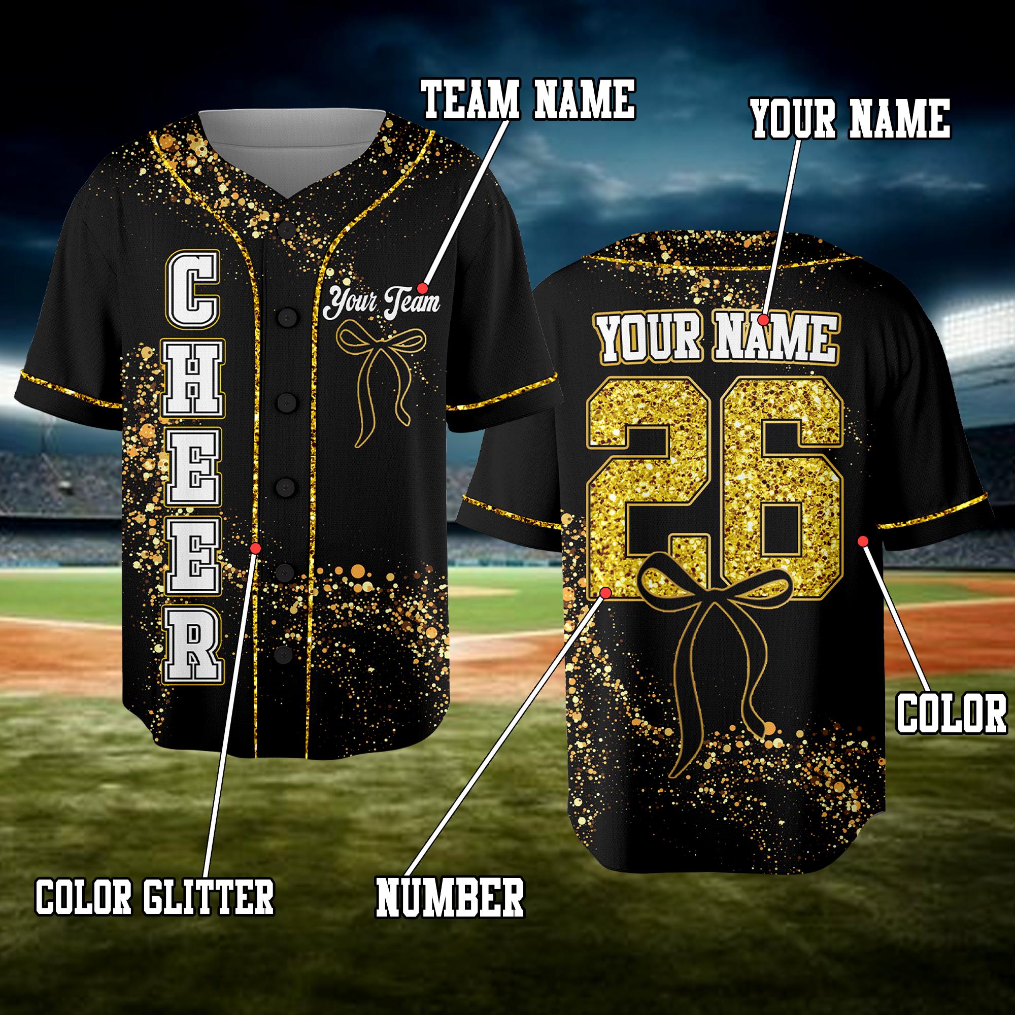Custom Cheer Glitter Baseball Jersey, Cheerleader Team Jersey, Custom ...