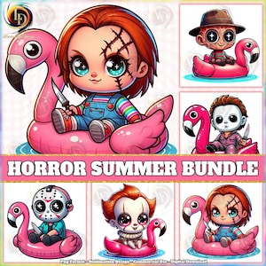 5 Designs Summer Horror Baby PNG Bundle, Hello Summer Png, Cute Horror Clipart, Horror Summer Shirt Design Png, Flamingo Float, Digital File