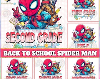 6 Designs Superhero Back To School PNG Bundle, Happy Back To School Png, Go To School, Superhero Character, Kindergarten Png, Digital File