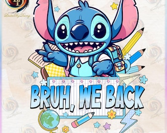 Blue Alien Bruh We Back Png, Happy Back To School Png, Cartoon Character, Learning Tools Png, Cartoon School, Commercial Use, Digital File