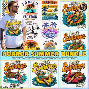 Horror Summer PNG Bundle, Horror Vacation Shirt Design, Killer Summer Vibes Png, Aloha Family Vacation 2025, Commercial Use, Digital File
