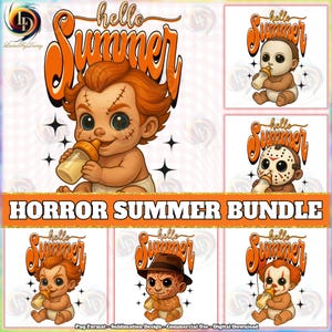 5 Designs Summer Horror Baby PNG Bundle, Hello Summer Png, Cute Horror Clipart, Horror Summer Shirt Design Png, Summer Glitter, Digital File