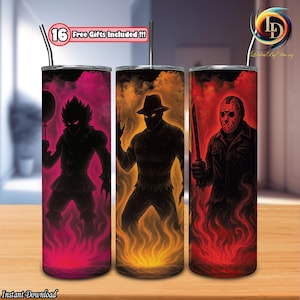 Horror Silhouette Png, 20 Oz Skinny Tumbler Wrap Png, Killer Tumbler Wrap, Love Horror Movies, Fire Effect Png, Commercial Use, Digital File