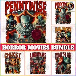 5 Horror Movie Characters PNG Bundle, Love Horror Movies, Horror Spooky Quotes Png, Halloween Shirt Design, Commercial Use, Digital File