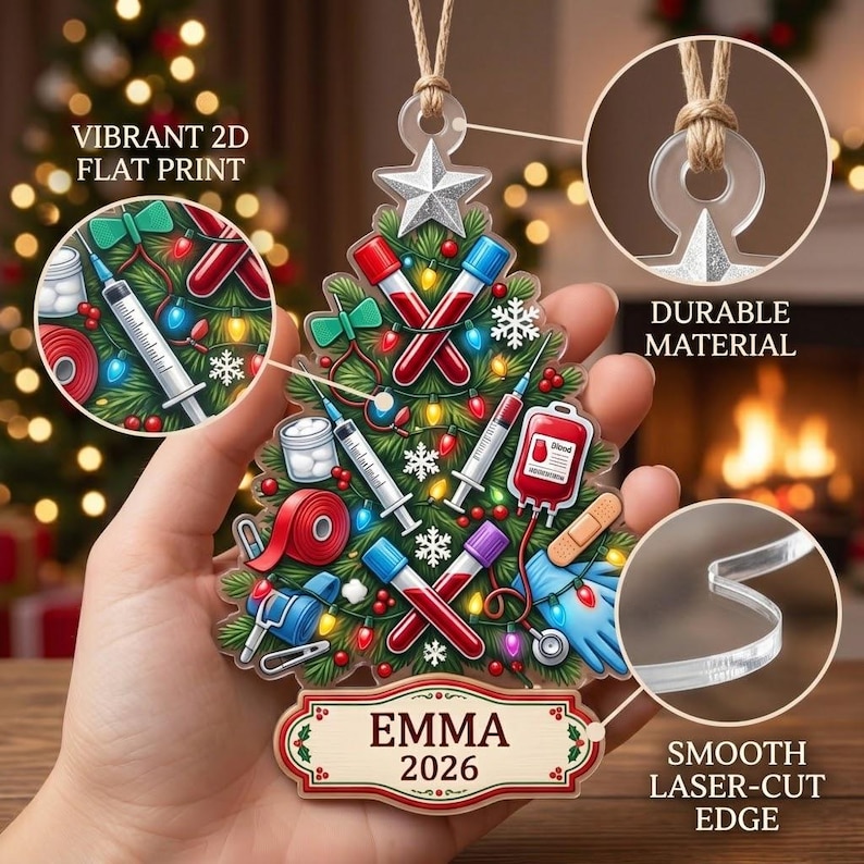 Drawing Blood Sticker Personalized Phlebotomist Christmas Ornament 2026, Phlebotomist Gift ...