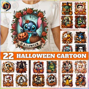 20+ Cartoon Halloween PNG Bundle, Hexe Cartoon Blume Rahmendesign, Spielfiguren, Halloween Thema Png, kommerzielle Nutzung, Digitale Datei