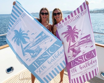 Personalized Birthday Beach Towels, Custom Name Beach Towel, Girls Trip Gift, Bridal Party Gift, The Bride Club, Monogram Towel