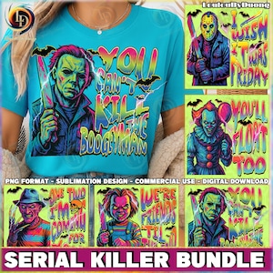 Horror Neon Color PNG Bundle, Horror Character, Colorful Horror Clipart, Horror Halloween, Horror Quotes Png, Commercial Use, Digital File