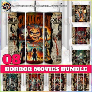 8 Designs Horror Characters Png, 20 oz Skinny Tumbler Png, Horror Tumbler Wrap Png, Love Horror Movies, Horror Newspaper Png, Digital File