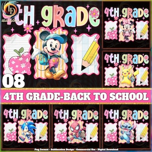 8 Designs 4Th Grade PNG Bundle, Teacher 4Th Grade Png, Back To School, School Bundle Png, Teacher Png, Cute Cartoon Characters, Digital File