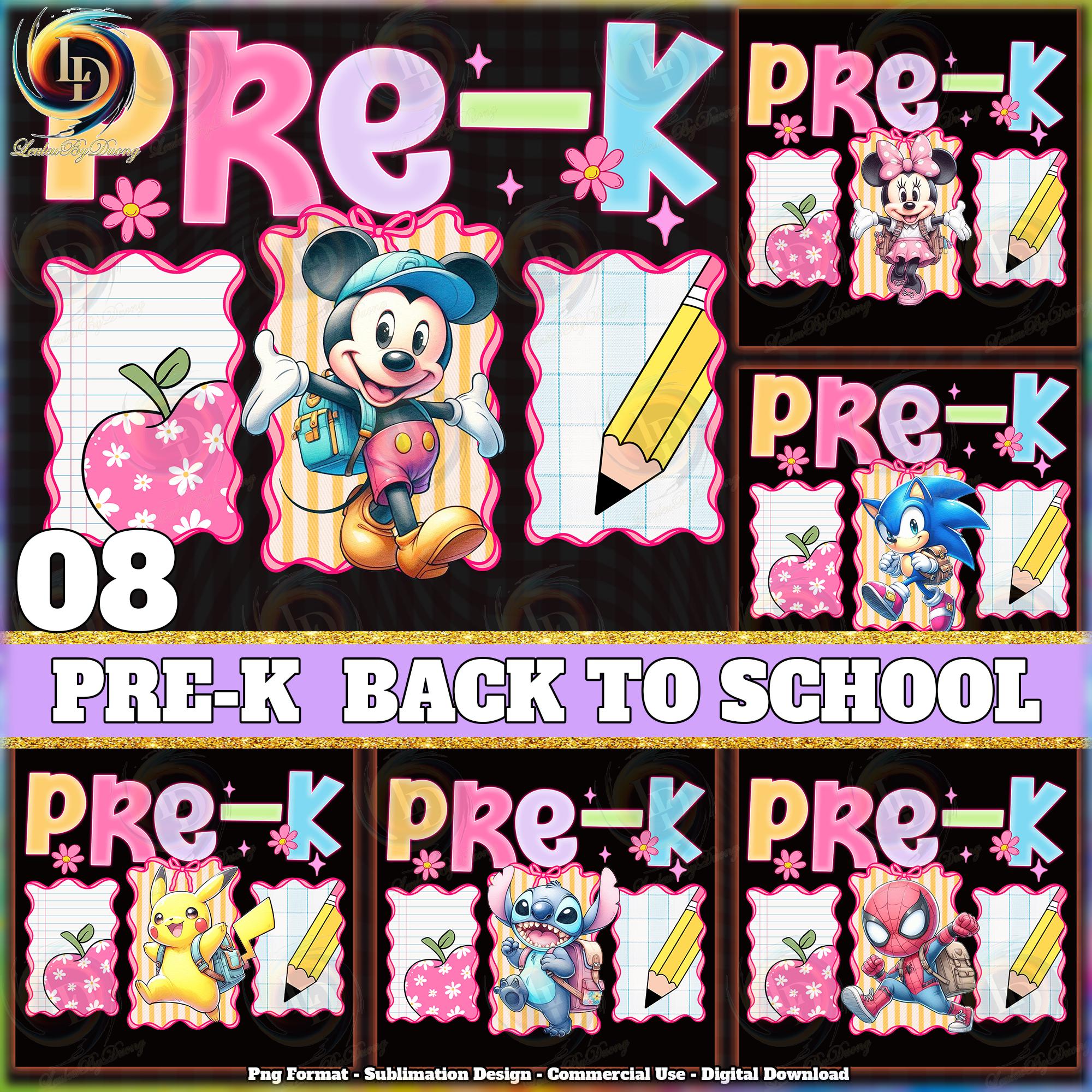 8 Designs Pre-k PNG Bundle, Teacher Pre-k Png, Back To School, School Bundle Png, Teacher Png, Cute Cartoon Characters Png, Digital File