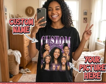 Custom Photo Bootleg Shirt, Retro Bootleg T Shirt for Women Vintage Streetwear Graphic Tee Trendy Style, Rap Tee